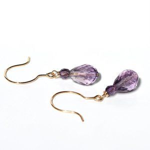 14k Gold Filled Natural Amethyst Tear Drop Dangler/ Earrings